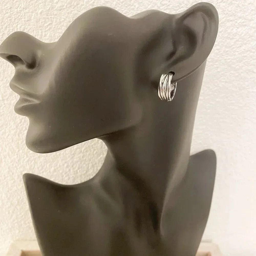 925 Sterling Silver Huggie Earrings Small Hoops Chunky Layer Thick Huggies - Picture 4 of 6